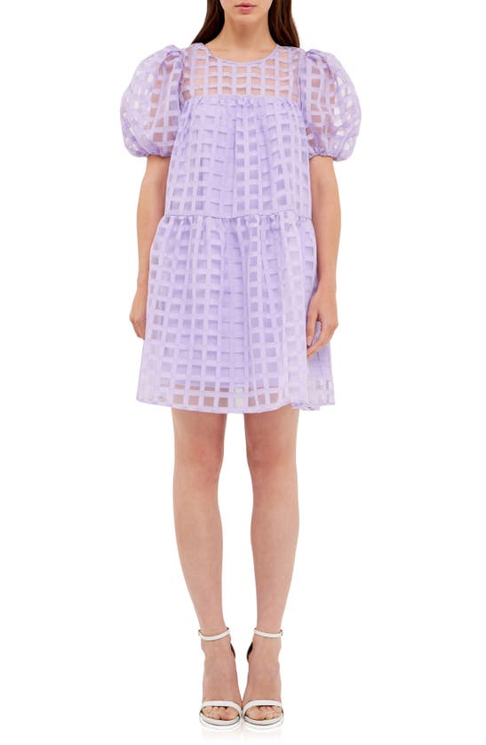 ENGLISH FACTORY ENGLISH FACTORY GRIDDED PUFF SLEEVE DRESS 