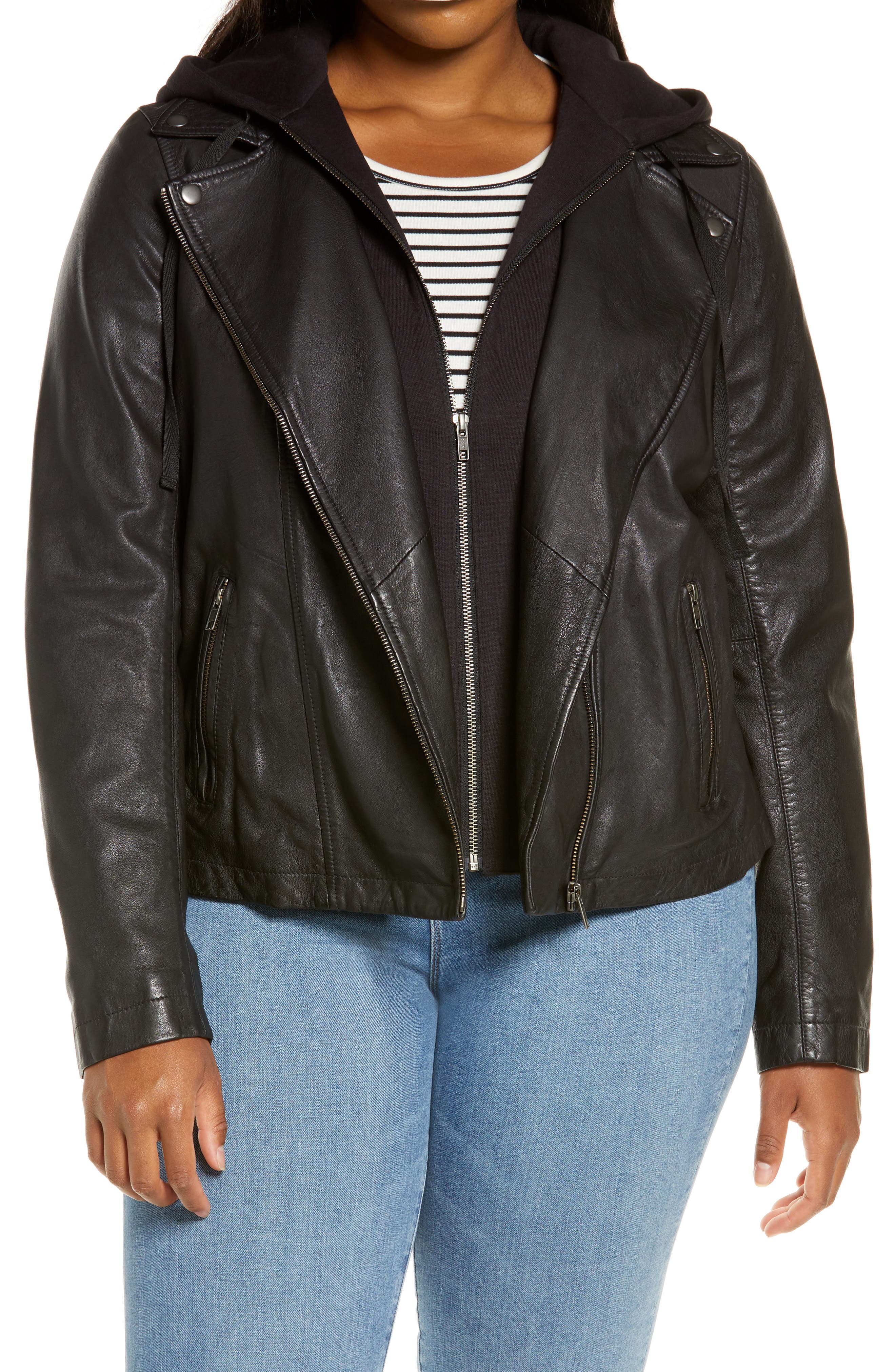 caslon leather jacket removable hood