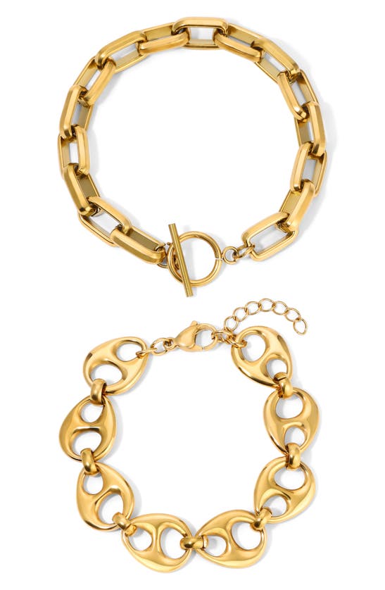 Eye Candy Los Angeles Bianca Titanium Bracelet Set Of 2 In Gold