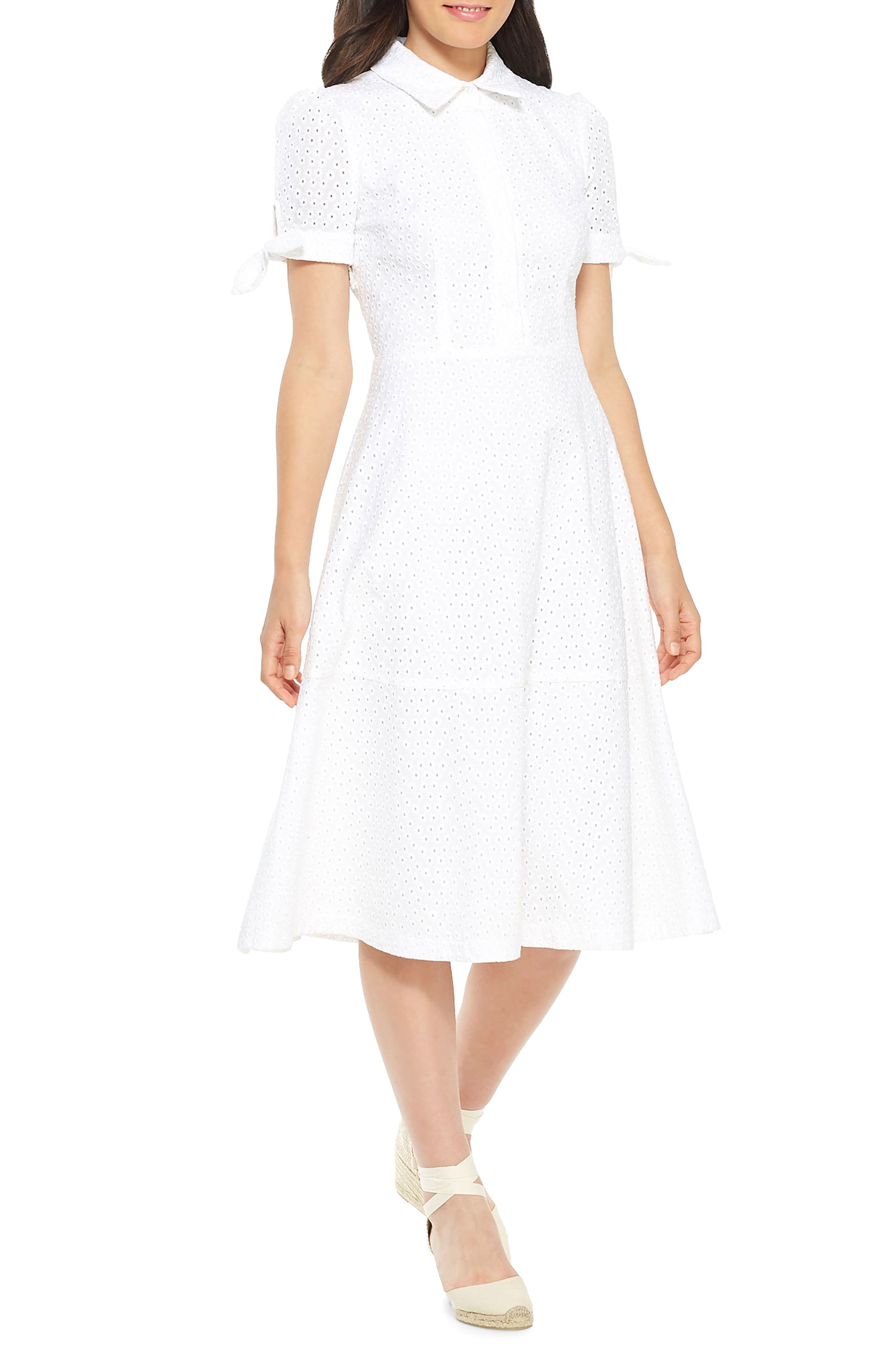 Gal Meets Glam Collection Judith Puff Sleeve Cotton Eyelet Dress, White (Nordstrom Exclusive)