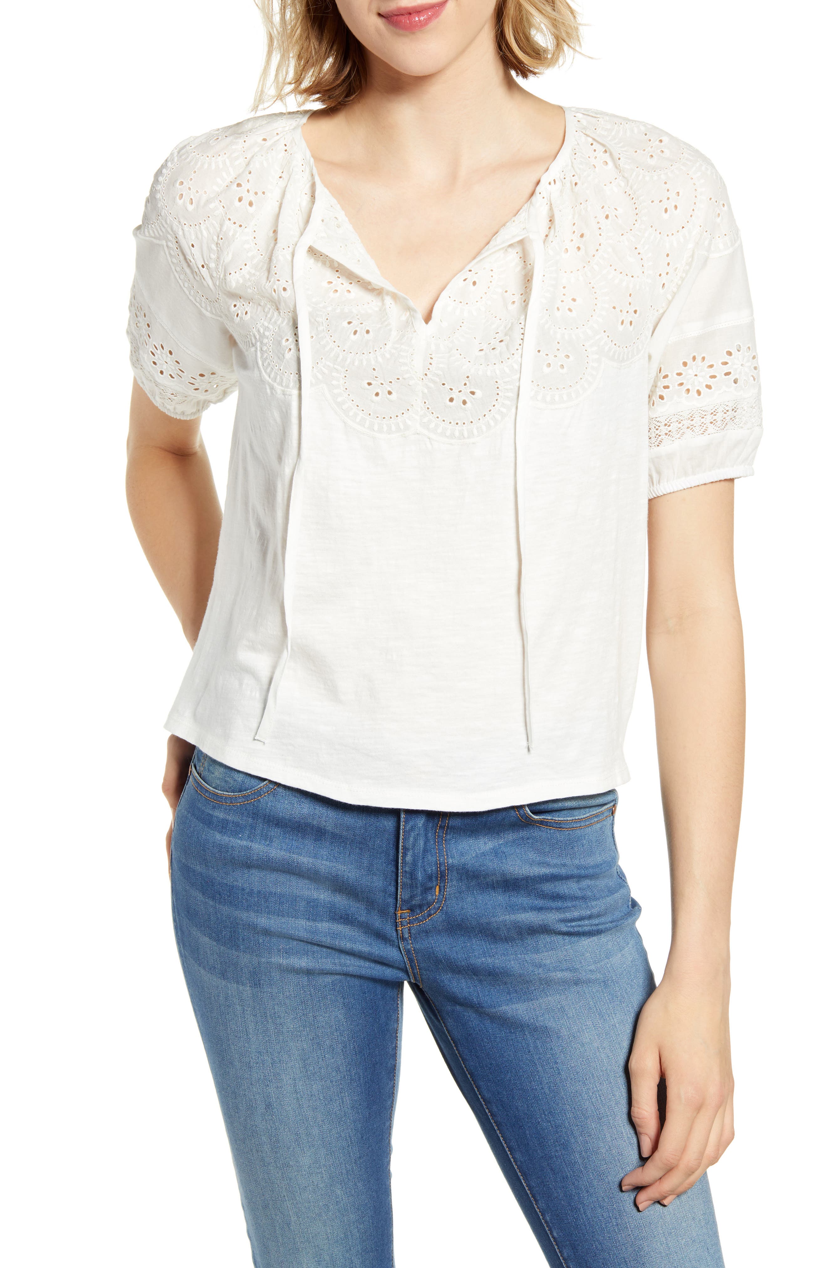 lucky brand eyelet peasant top