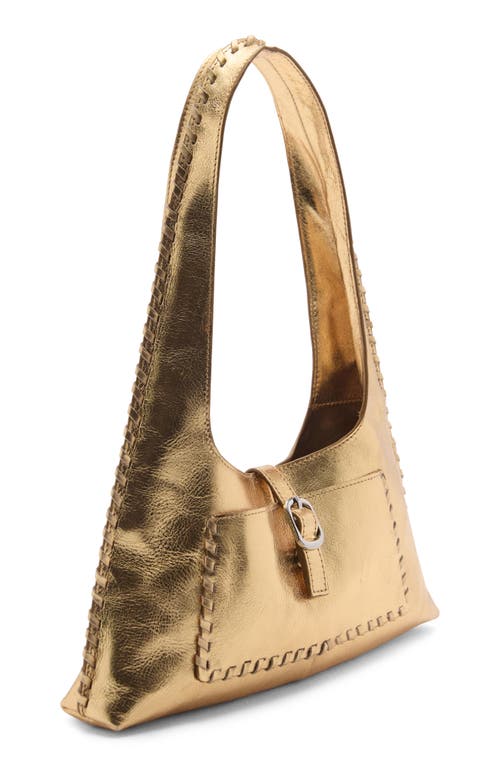 Shop Mango Metallic Leather Shoulder Bag In Gold