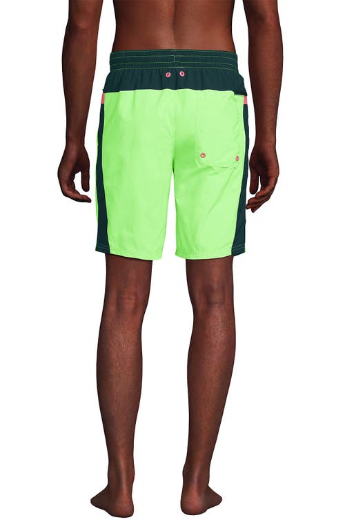 Shop Lands' End 9" Volley Swim Trunks In Lime Jade Colorblock