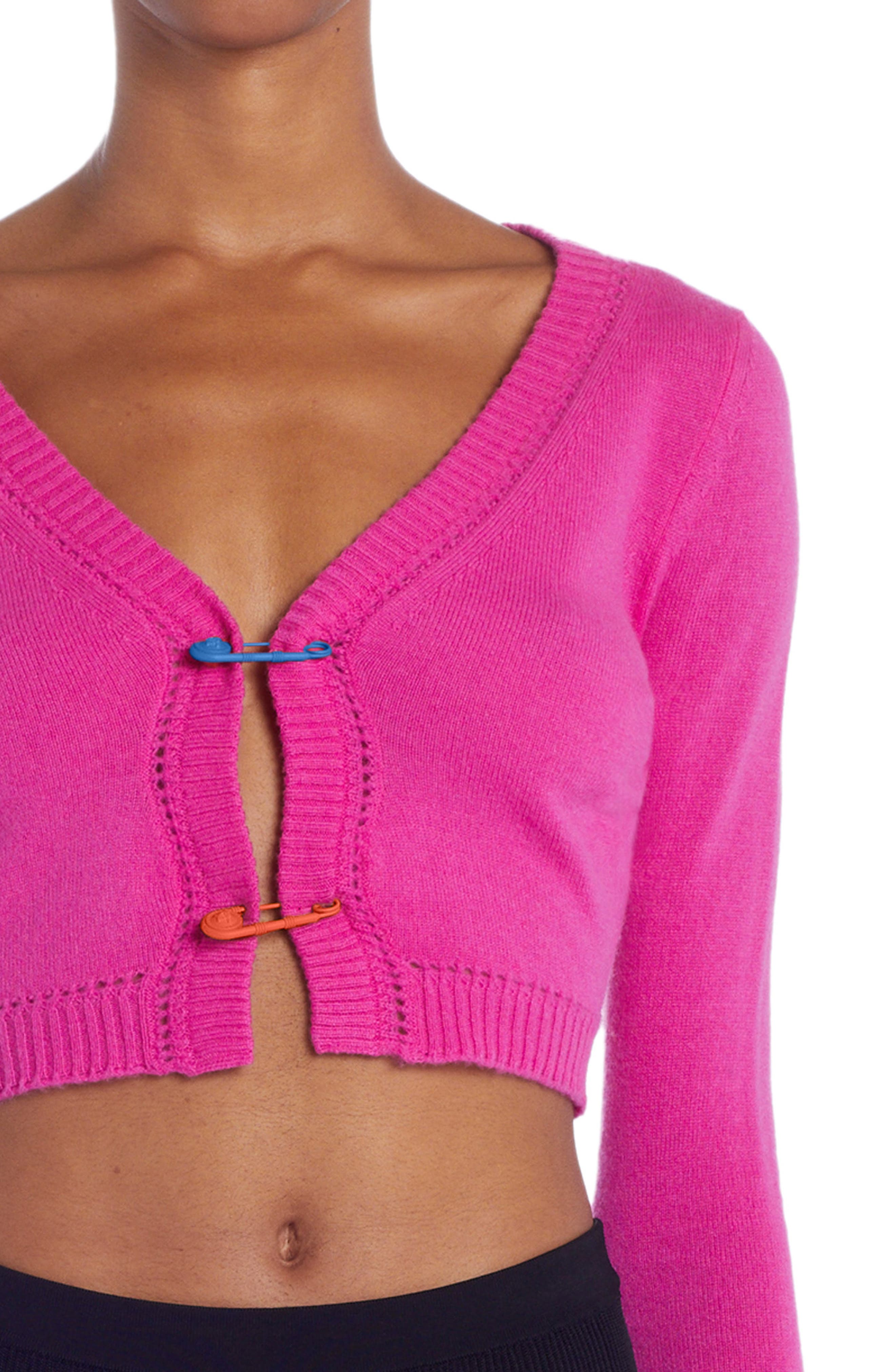 Versace Safety Pin Crop Wool Cardigan 