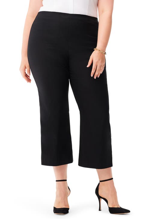 Alfani Womens PLUS Size Black Belted Wide-Leg Cropped Tummy-Control Pants,  Black, 14W 