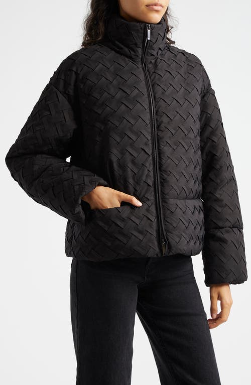 Emporio Armani Basket-weave High-neck Jacket In Solid Black