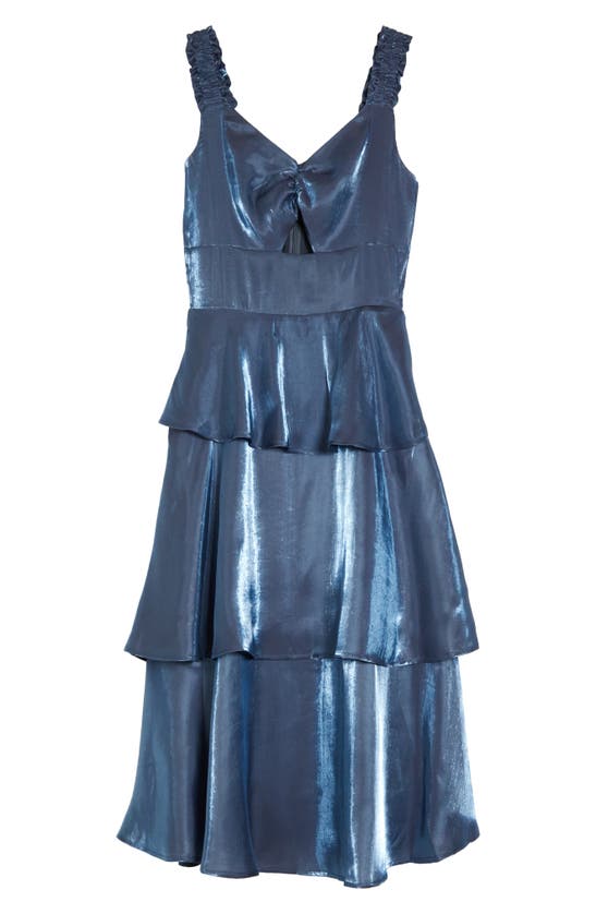 Btfl-life Esther Tiered Cutout Metallic Dress In Metallic Blue