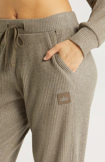 Alo Yoga Muse Ribbed High Waist Sweatpants In Athletic Heather Grey