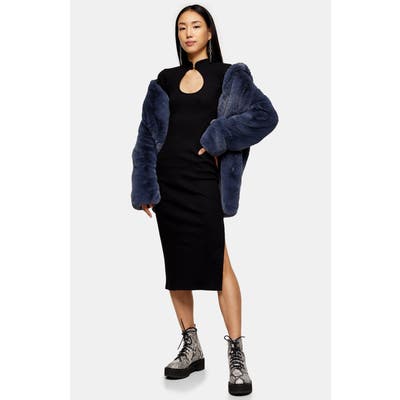 Topshop Front Keyhole Midi Dress, US (fits like 0-2) - Black