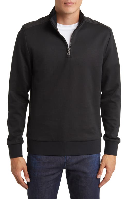 BOSS Sidney Half Zip Cotton Blend Pullover in Black at Nordstrom, Size Small