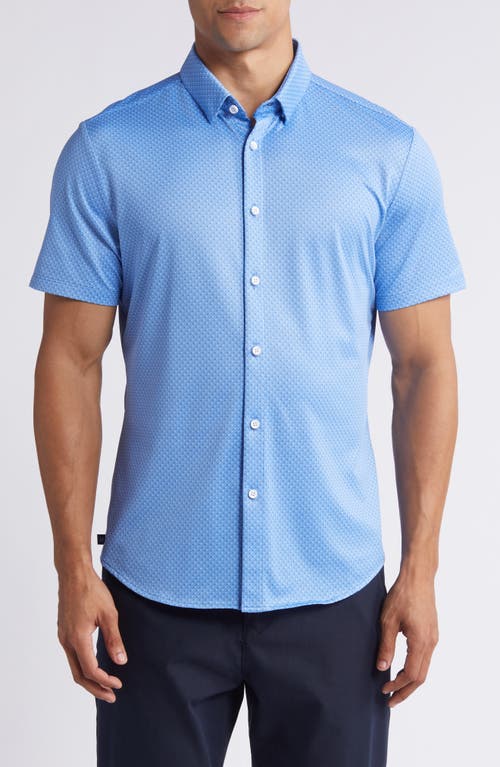 Mizzen + Main Mizzen+main Halyard Trim Fit Dot Short Sleeve Performance Knit Button-up Shirt In Provence Dual Dot