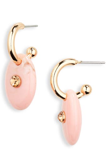 Shop Nordstrom Rack Oval Drop Crystal Huggie Hoop Earrings In Blush- Gold