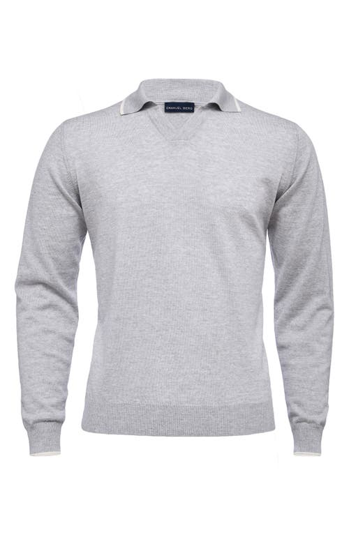 Emanuel Berg Light Gauge Wool & Cotton Blend Polo Sweater in Light Gray
