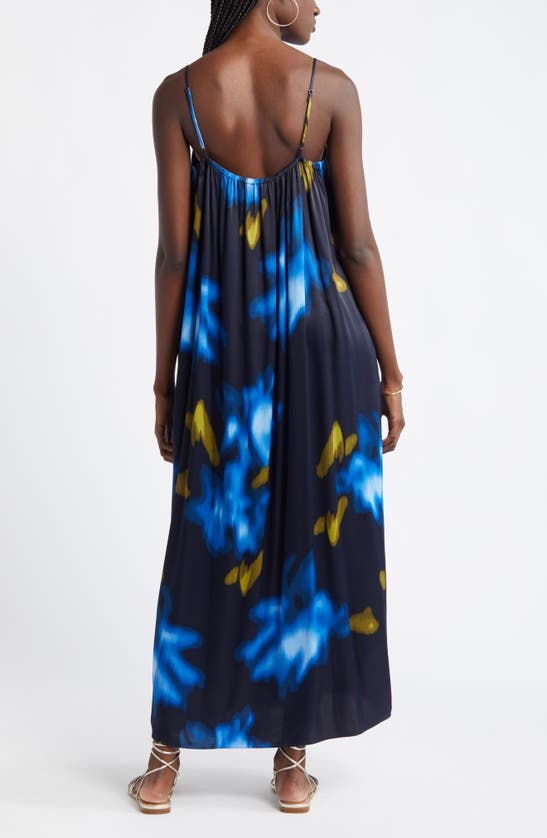 Shop Nordstrom Sleeveless Shift Maxi Dress In Navy Blazer- Blue Floral Fade