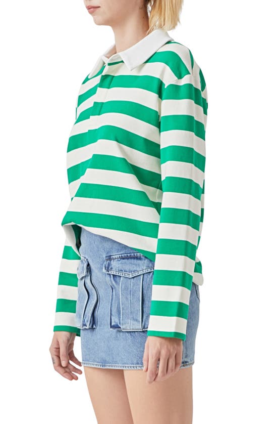 Shop Grey Lab Stripe Cotton Blend Polo Shirt In Green