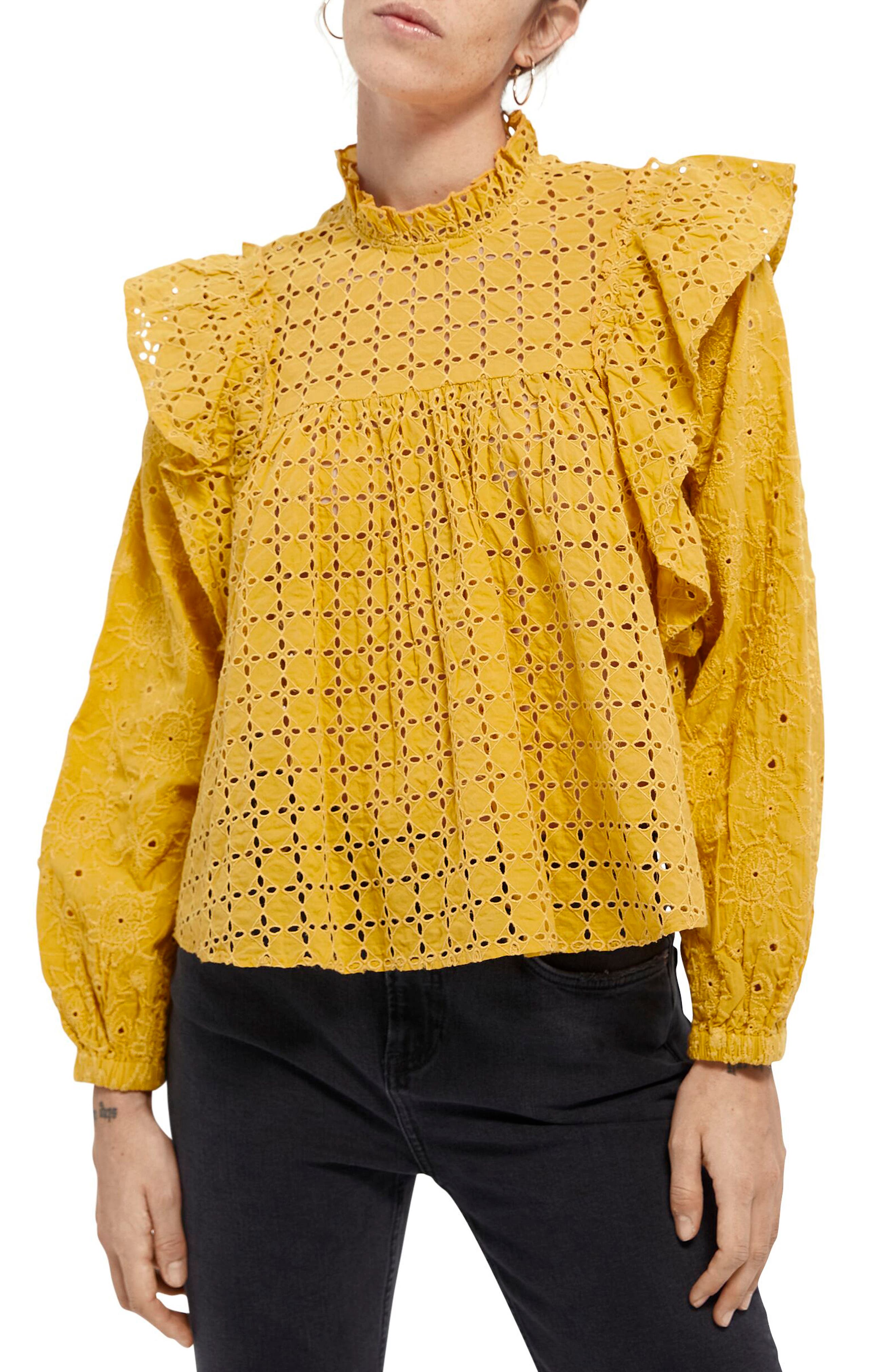 UPC 016145000065 product image for Women's Scotch & Soda Eyelet Top, Size Medium - Yellow | upcitemdb.com