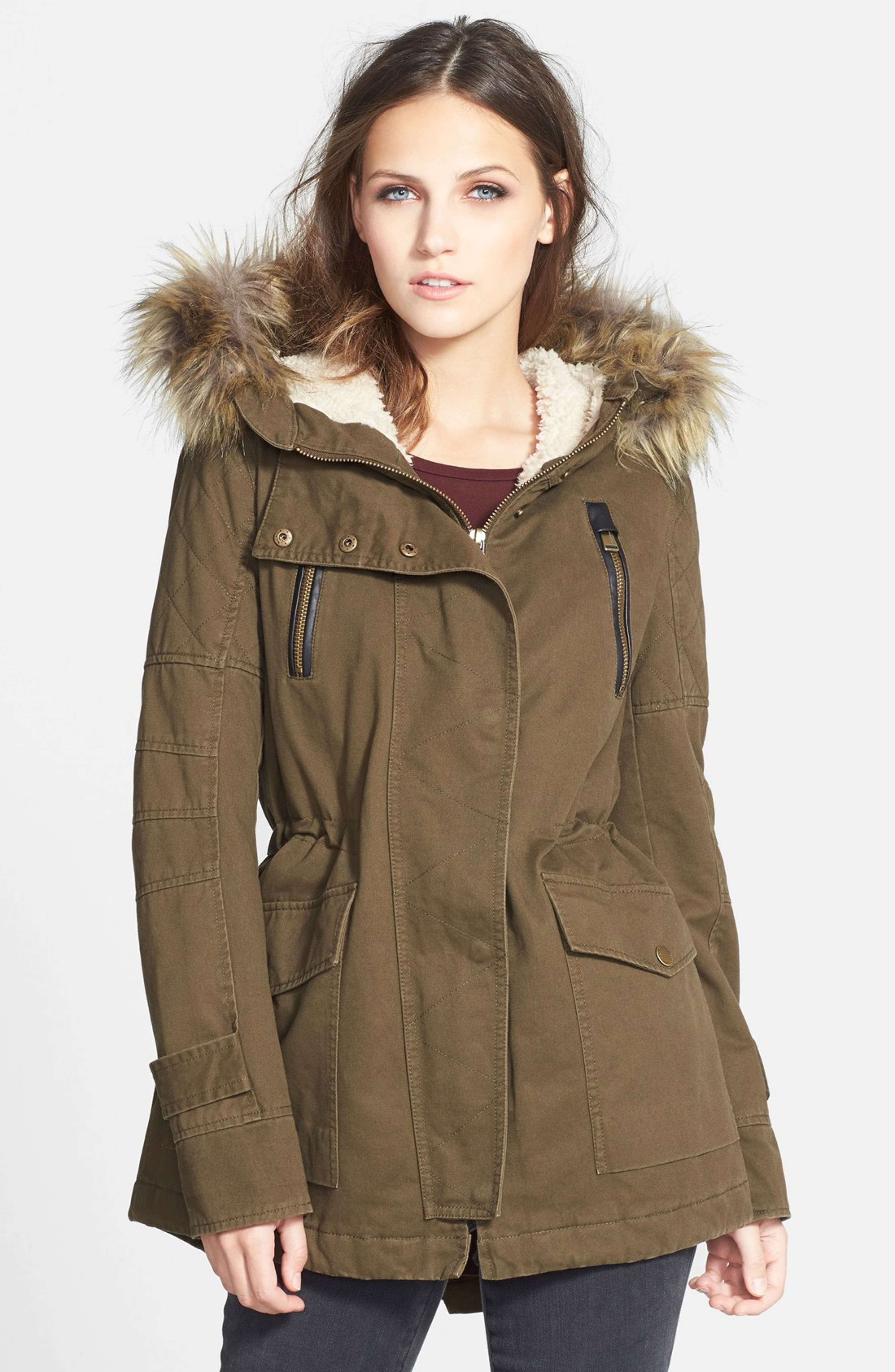 BCBGeneration Faux Leather & Faux Shearling Trim Anorak | Nordstrom