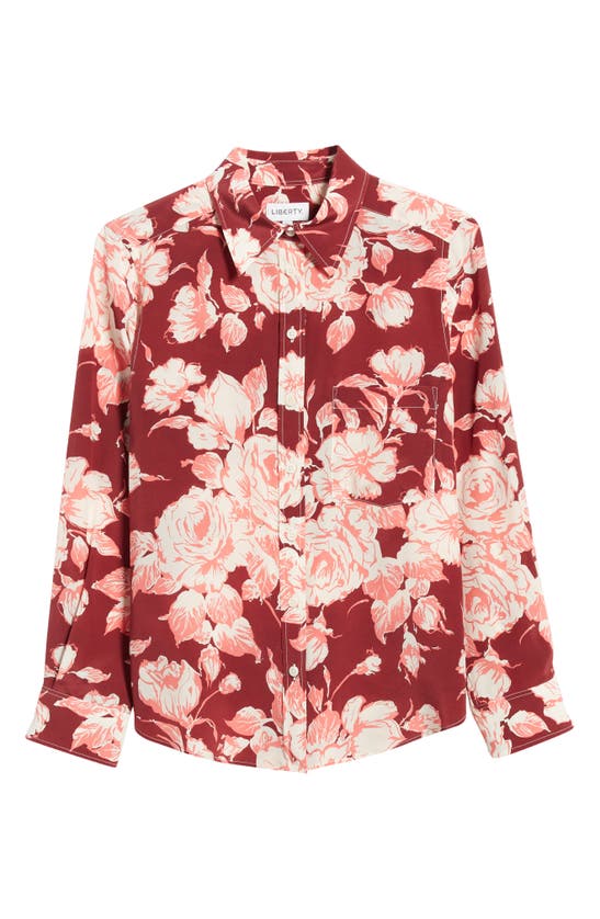 Shop Liberty London Relaxed Floral Silk Button-up Shirt In Burgundy