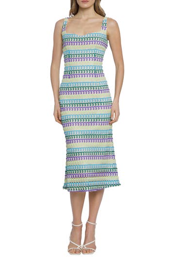 Donna Morgan For Maggy Sleeveless Knit Midi Dress In Blue/purple/green