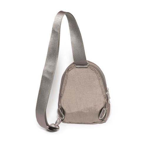 Baggallini Double Zip Mini Sling Bag In Sterling Shimmer
