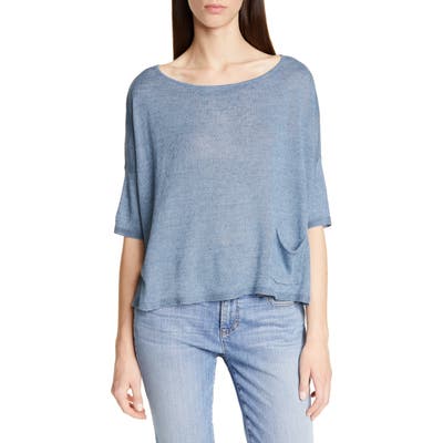 Eileen Fisher Bateau Neck Organic Linen Boxy Top, Blue