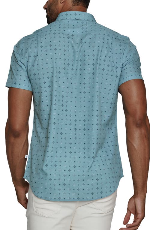 Shop 7 Diamonds Ronin Medallion Print Short Sleeve Performance Button-up Shirt In Seafoam