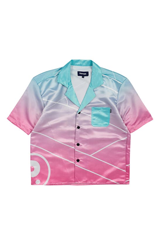 Shop Paterson South Beach Oversize Satin Camp Shirt In Pink Multi