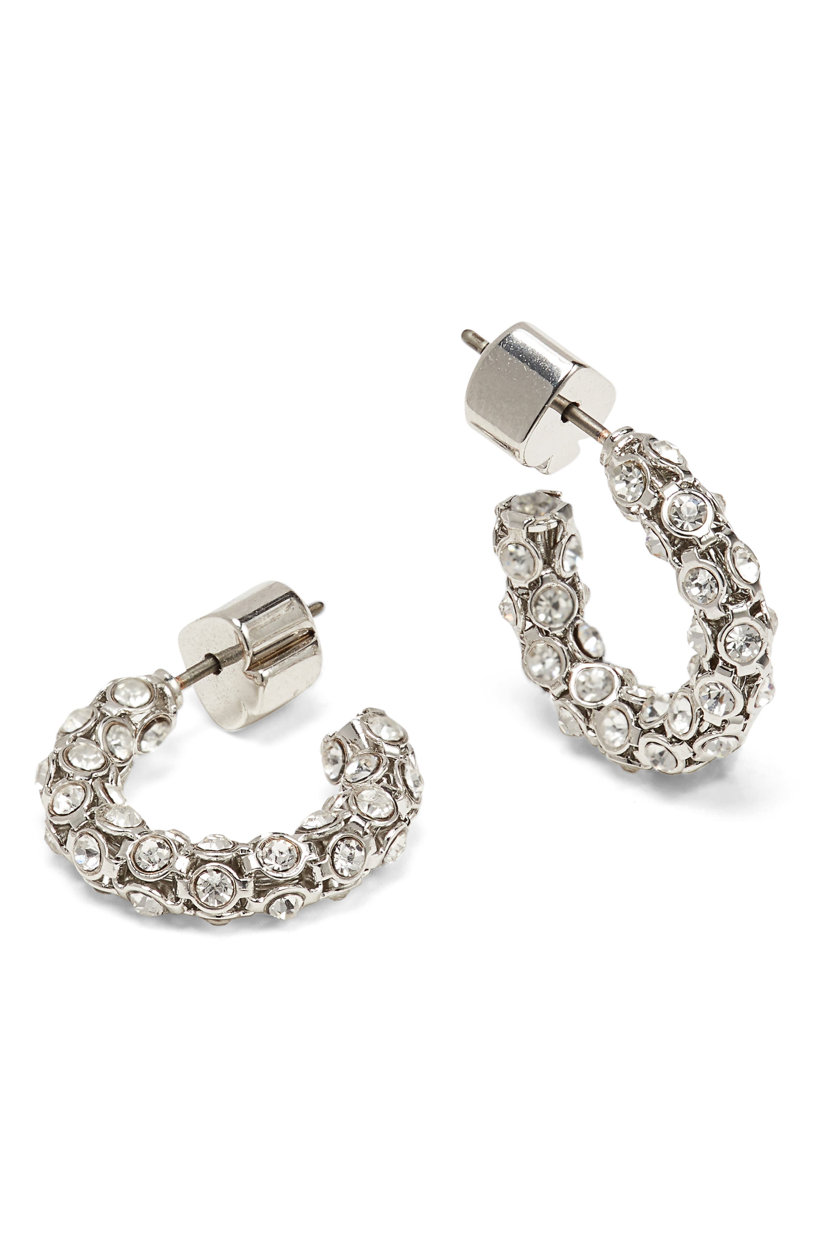 Kate Spade Adore-ables Mini Hoop Earrings In Clear/ Silver