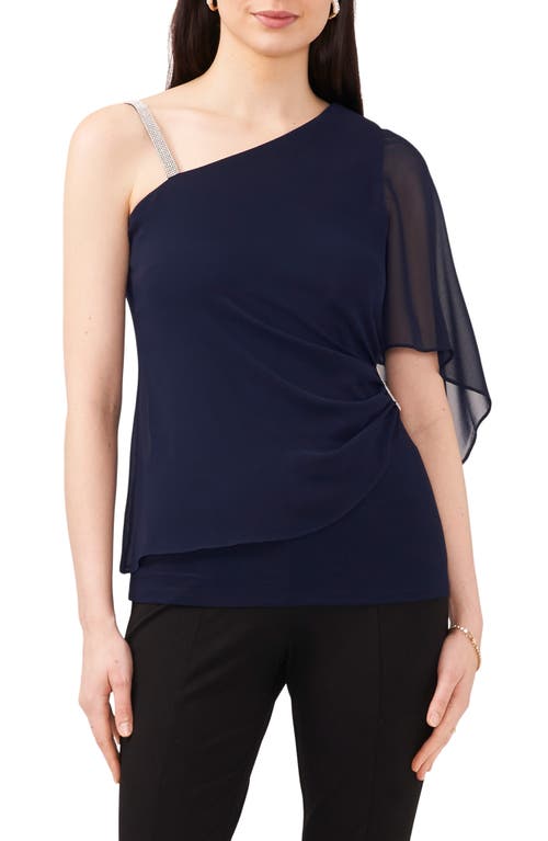 Chaus Rhinestone Strap Overlay One-Shoulder Top Jbs Navy at Nordstrom,