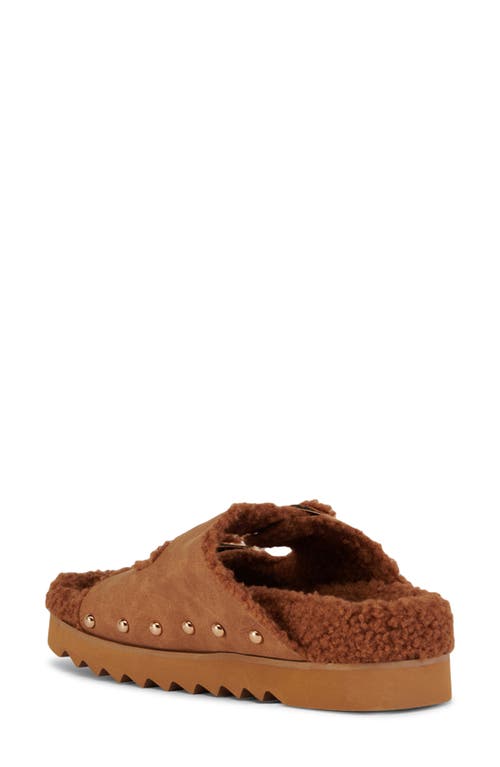 Shop Azalea Wang Tresor High Pile Fleece Trim Slide Sandal In Chestnut