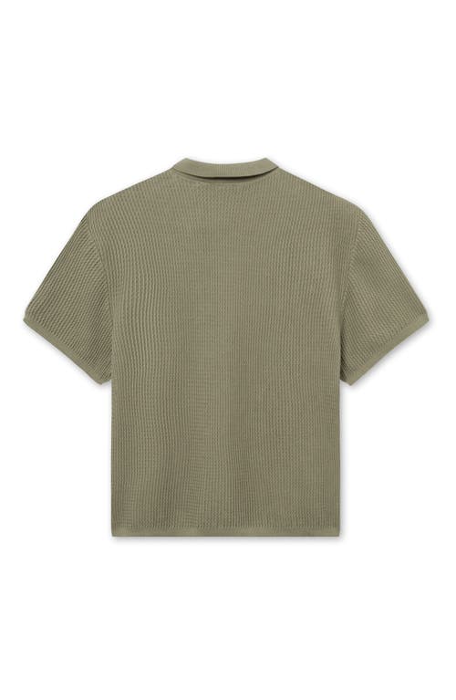 Shop Forét Foret Moment Half Zip Organic Cotton Polo Sweater In Dusty Olive