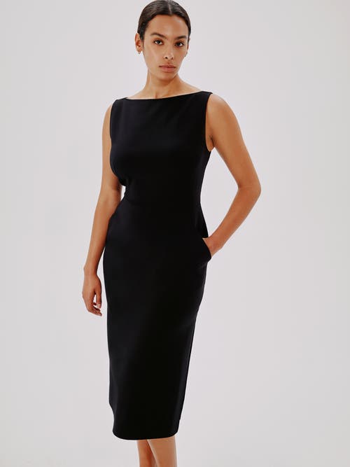 Another Tomorrow Doppio Boatneck Dress In Black