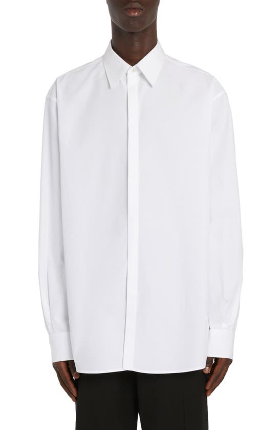 Shop Valentino Oversize Long Sleeve Cotton Poplin Button-up Shirt In Bianco