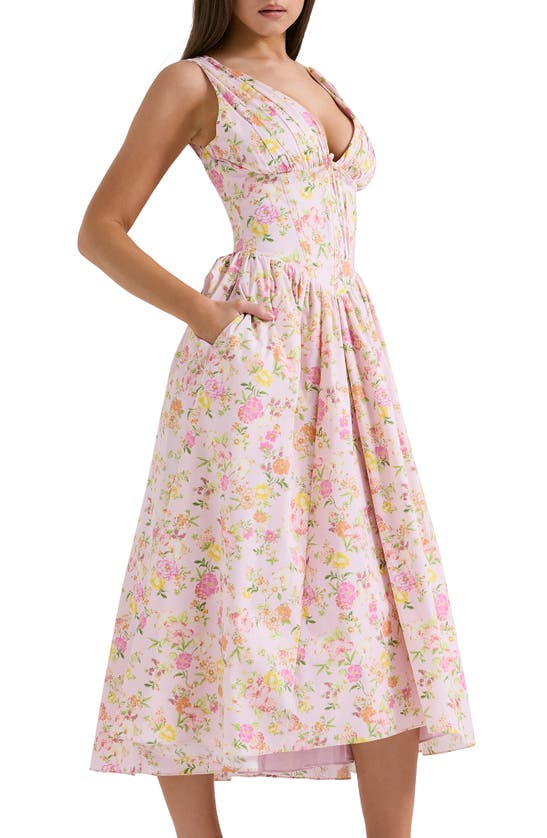 House Of Cb Emmelina Sleeveless Stretch Poplin Midi Dress In Pink Floral Print