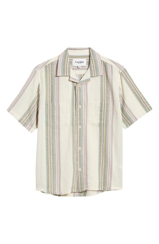 Shop Corridor Riis Stripe Short Sleeve Button-up Shirt In Natural