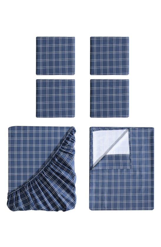 Vcny Home Candor Plaid 6-piece Queen Sheet Set In Navy/white