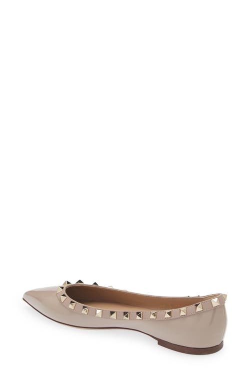 Shop Valentino Garavani Rockstud Pointed Toe Ballerina Flat In P45 Poudre/poudre