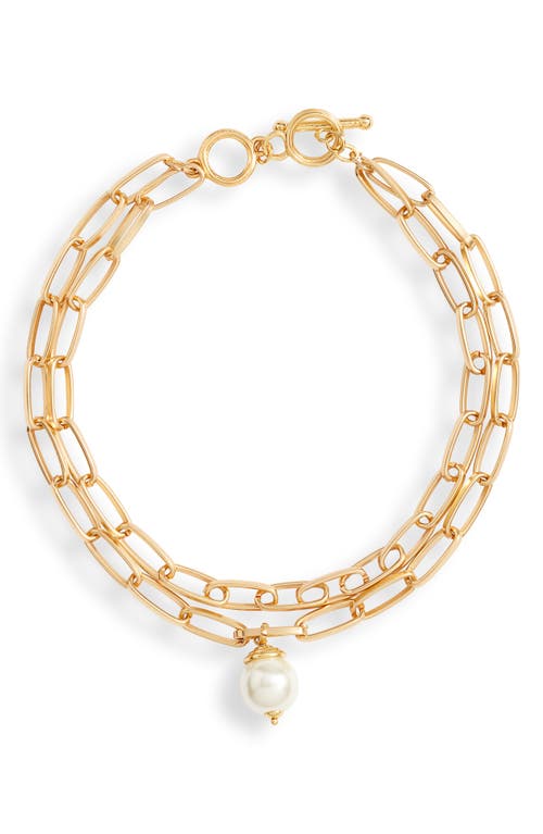 Karine Sultan Layered Imitation Pearl Pendant Necklace in Gold