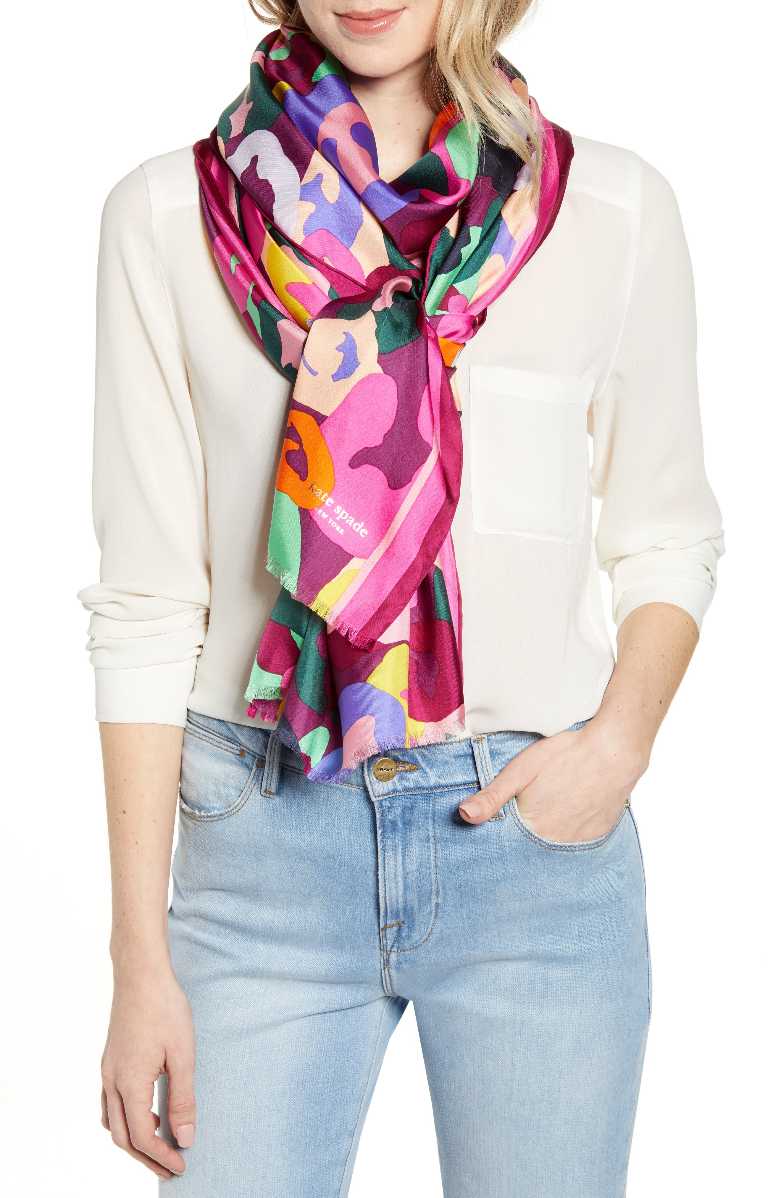 kate spade new york floral oblong silk scarf Nordstrom