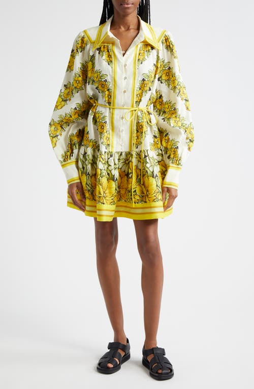 ALEMAIS Gisela Floral Long Sleeve Linen Shirtdress Yellow at Nordstrom,