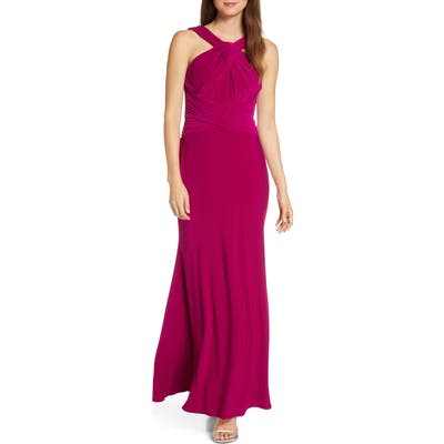 Eliza J Shirred Halter Neck Gown, Pink