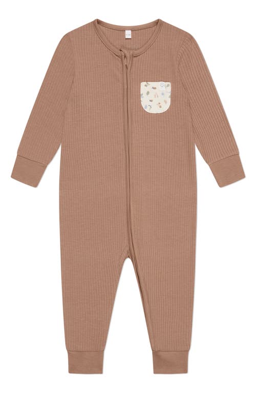 MORI Rib Fitted One-Piece Pajamas in Bear And Brown 