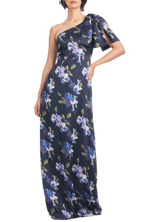 Sachin & Babi Chelsea Floral Print One-Shoulder Georgette Gown in Midnight Corsage