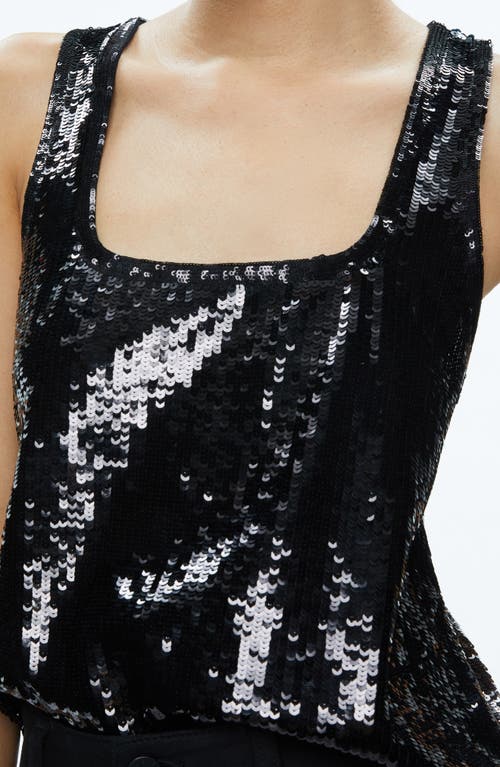 Shop Alice And Olivia Alice + Olivia Avril Sequin Boxy Tank Top In Black