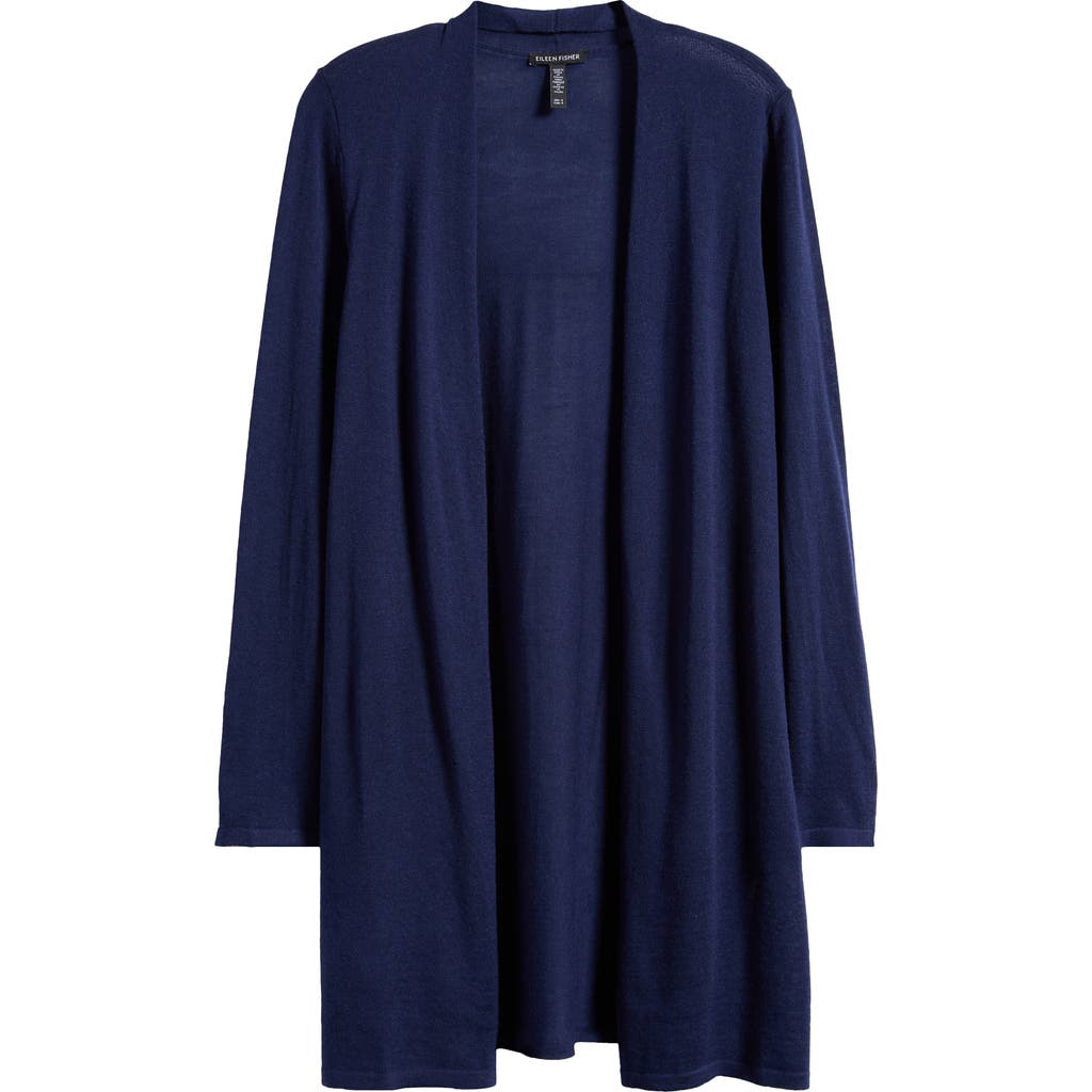 Eileen Fisher Open Front Merino Wool Cardigan In Midnight
