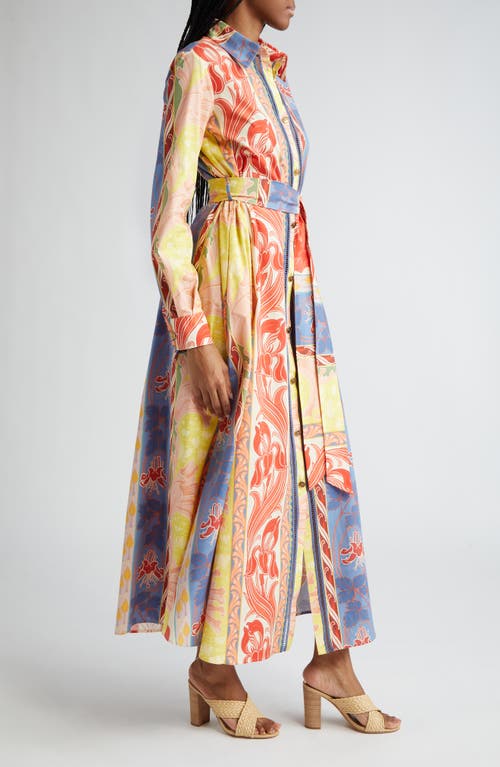 Shop Etro Long Sleeve Belted Maxi Shirtdress In X0802 - White Multi