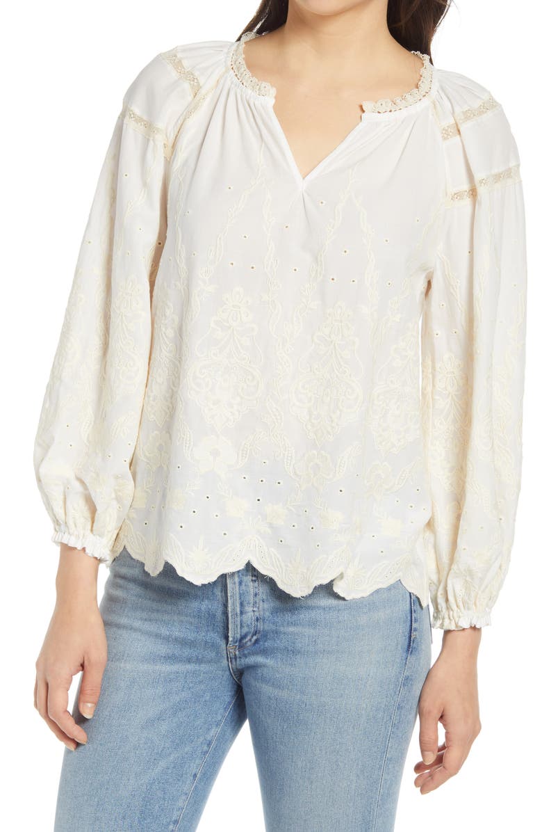 WIT & WISDOM Blouson Sleeve Blouse, Main, color, OFF WHITE/ NATURAL