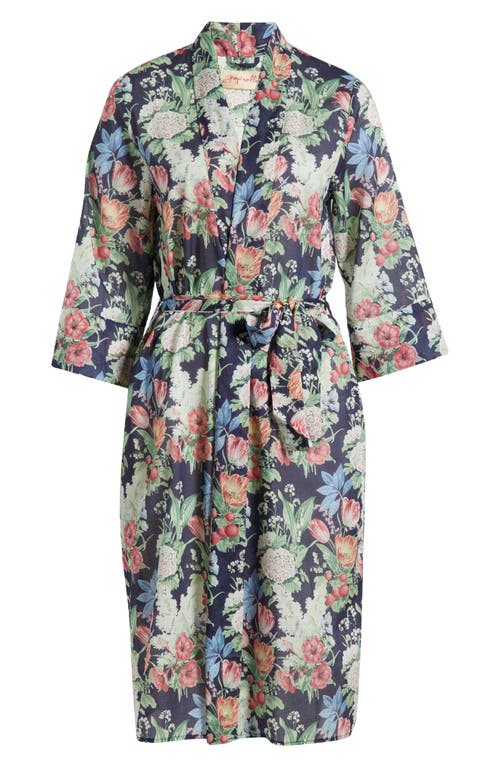 Papinelle Clara Floral Cotton Robe In Navy