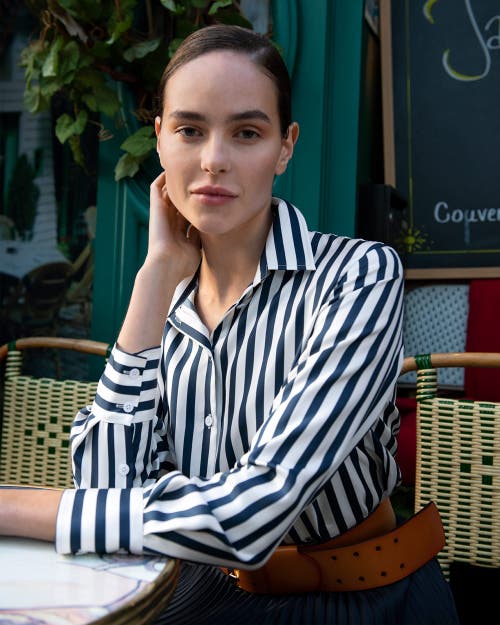 Lilysilk Women The Scarlet Shirt In Blue-white-pinstripes