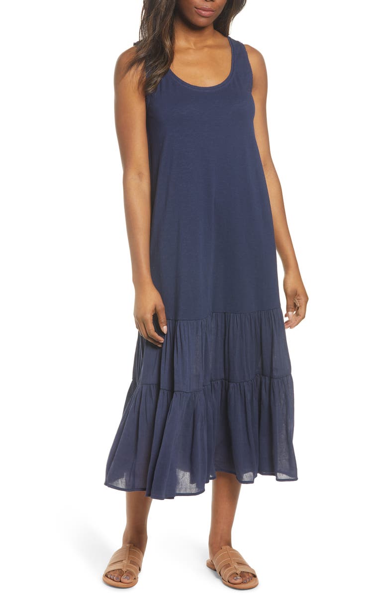 Mixed Media Drop Waist Maxi Dress, Main, color, NAVY PEACOAT